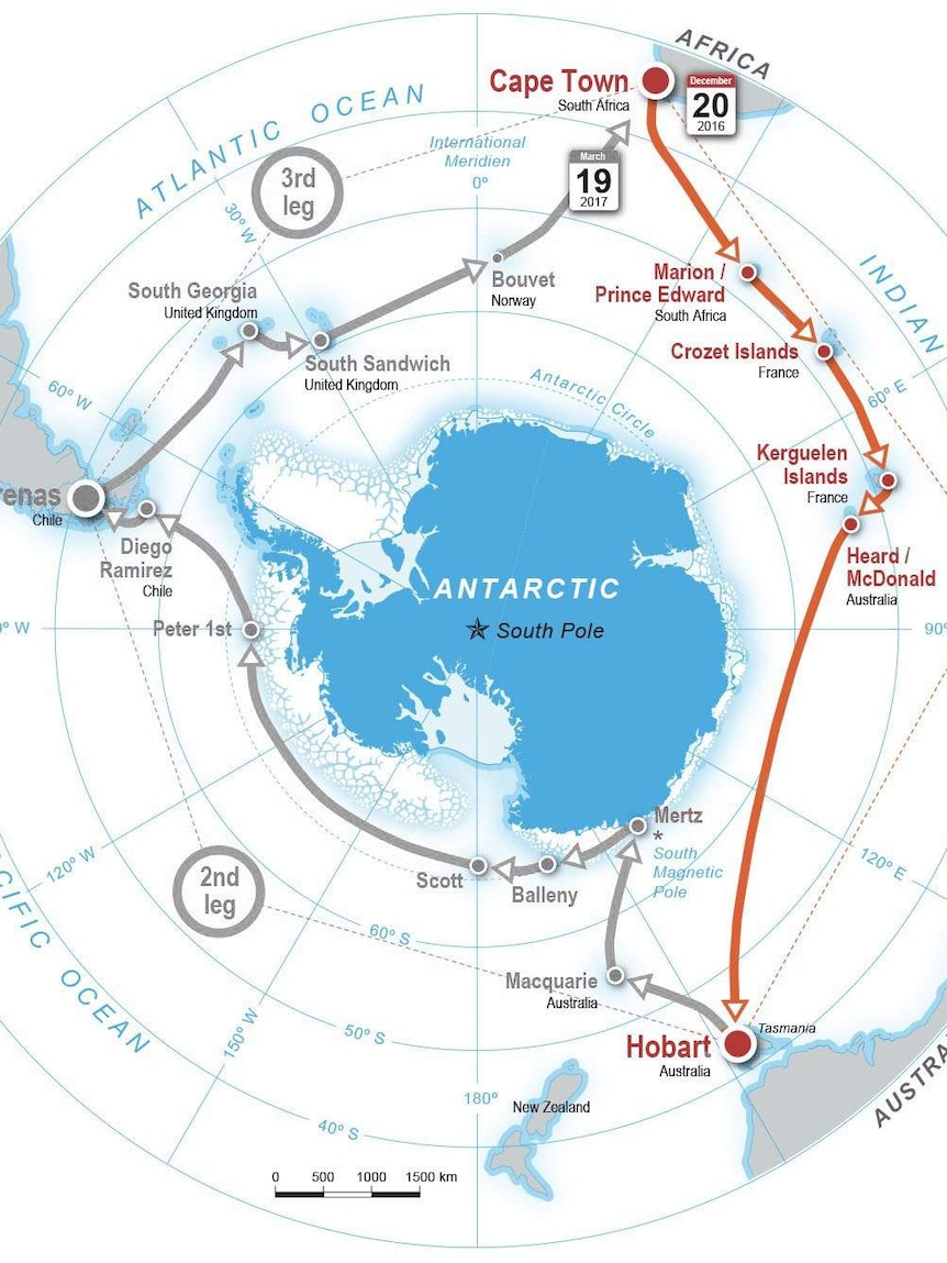 Map showing route of Akademik Treshnikov