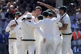 Josh Hazlewood celebrates with teammates after winning second Ashes Test
