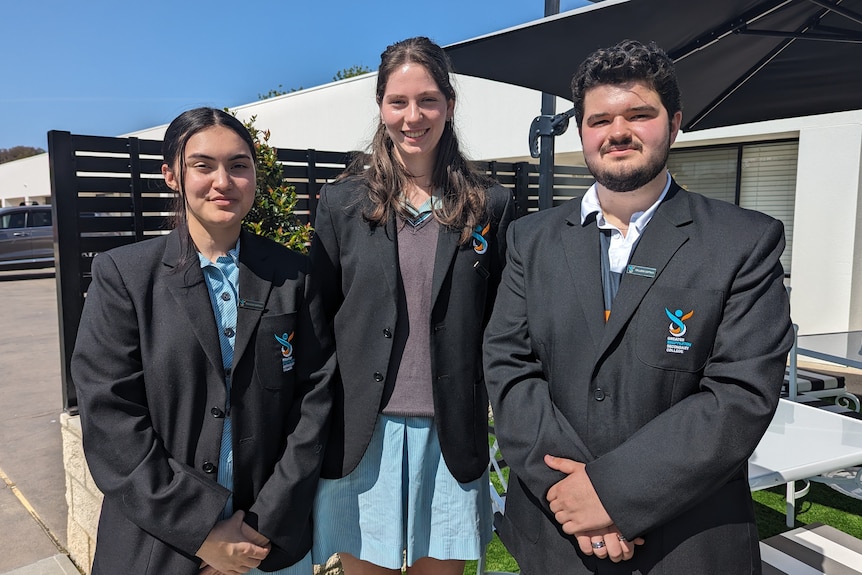 Greater Shepparton Secondary College co-captains Kady Paton, Luci Garner and Fabian Mucollari