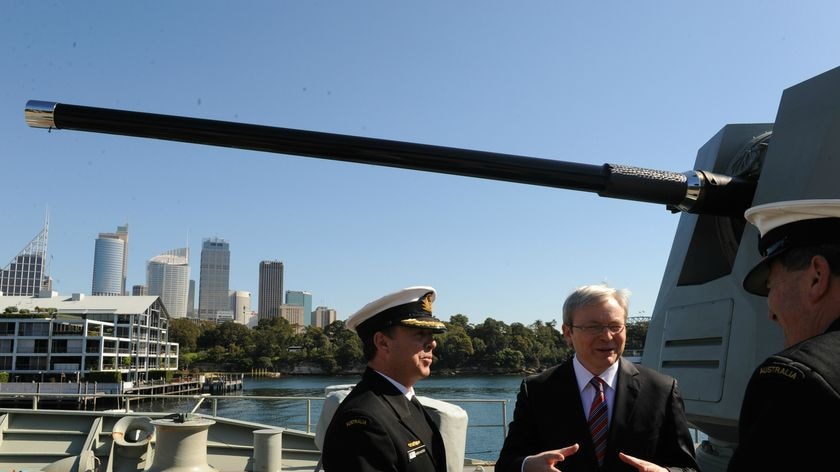 Mr Rudd launched the Government's long-term Defence blueprint onboard HMAS Stuart.
