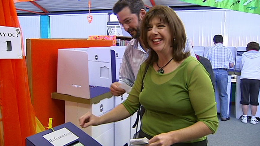 Greens candidate Adele Carles votes