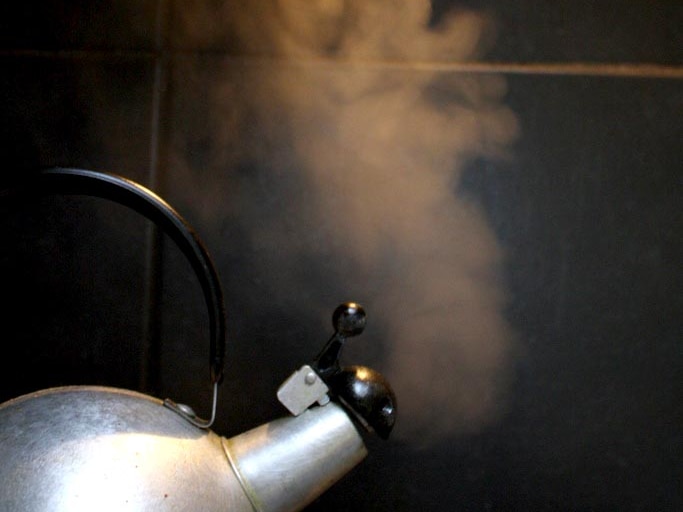 Steam kettle boiling.