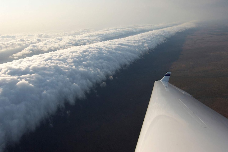 Glider flying along the Morning Glory cloud formation in the Gulf of Carpentaria in northern Australia