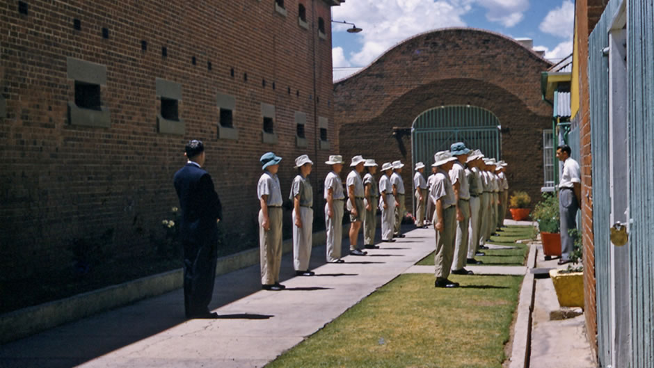 Boys line up at the Institution for Boys, Tamworth.