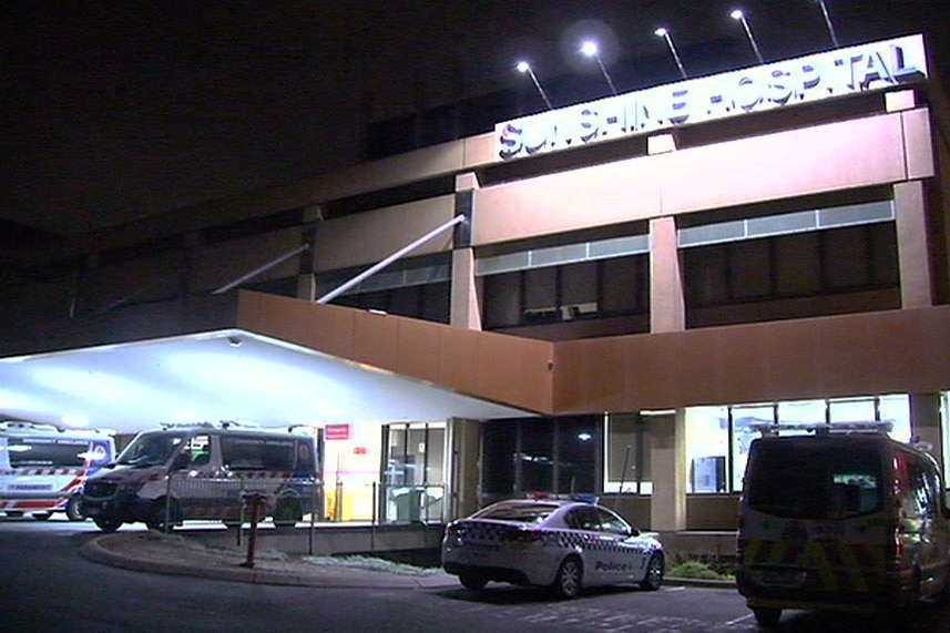 Outside of Sunshine Hospital at night in Melbourne's west.