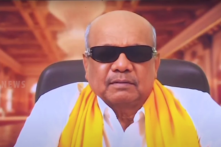 A screenshot from the deepfake video of Muthuvel Karunanidhi