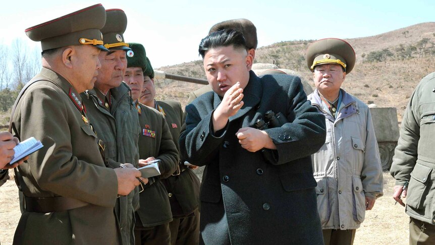 North Korea leader Kim Jong-un talks with army representatives