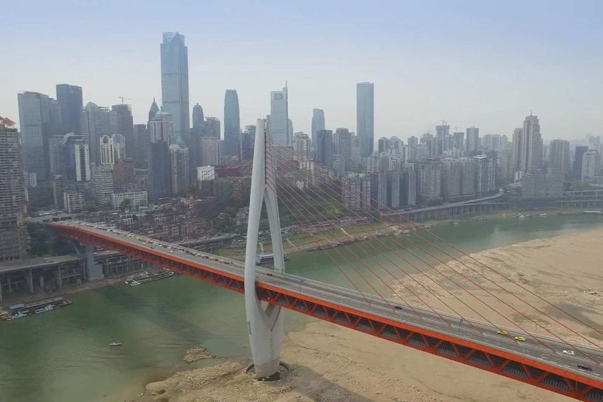 A bridge leading into the city of Chongqing, southern China.