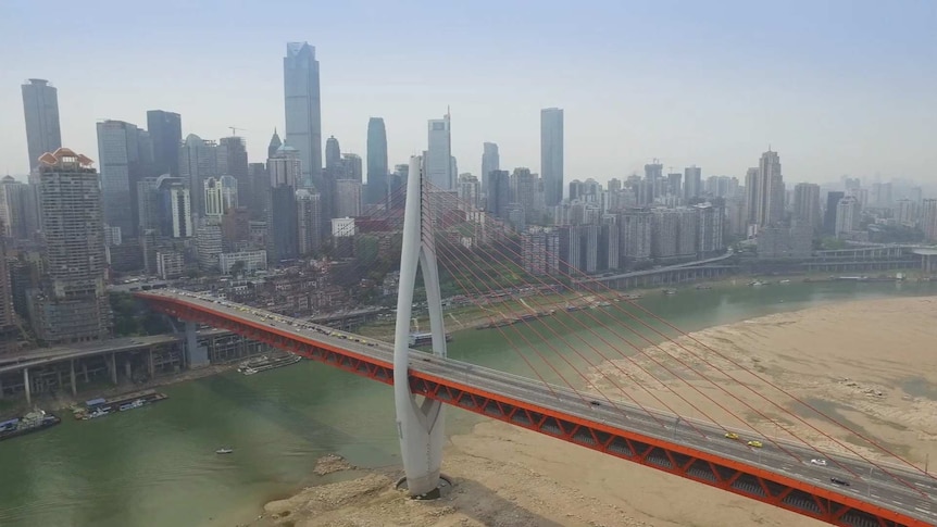 A bridge leading into the city of Chongqing, southern China.