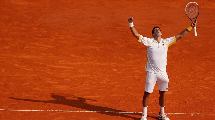 Serb Novak Djokovic celebrates victory against Russia's Mikhail Youzhny at the Monte Carlo Masters.