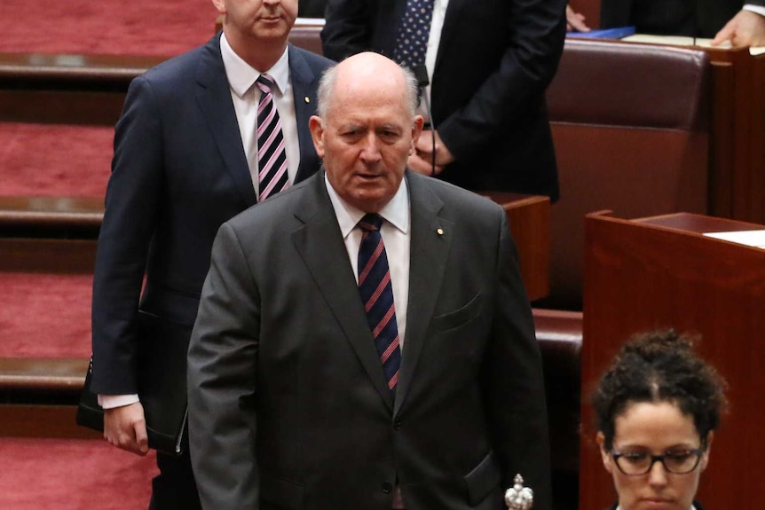 Governor-General Peter Cosgrove arrives in the Senate.