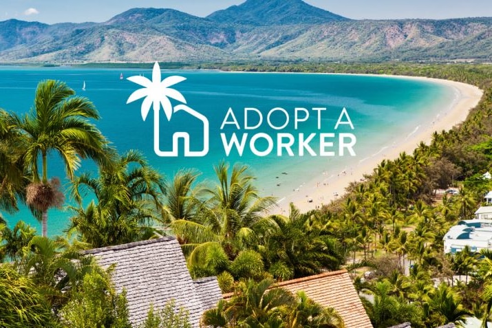 An image of Port Douglas foreshore with the Adopt A Worker slogan