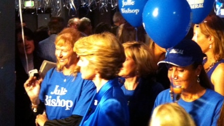 Julie Bishop watches Tony Abbott's acceptance speech in Subiaco 7 September, 2013