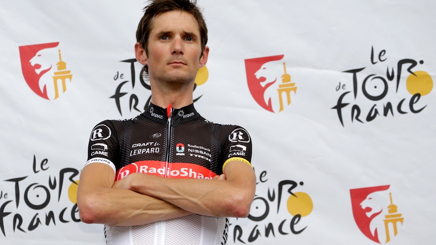 Luxembourg's Frank Schleck, posing in front of the Palais Provincial in Liege, at the Tour de France team presentation
