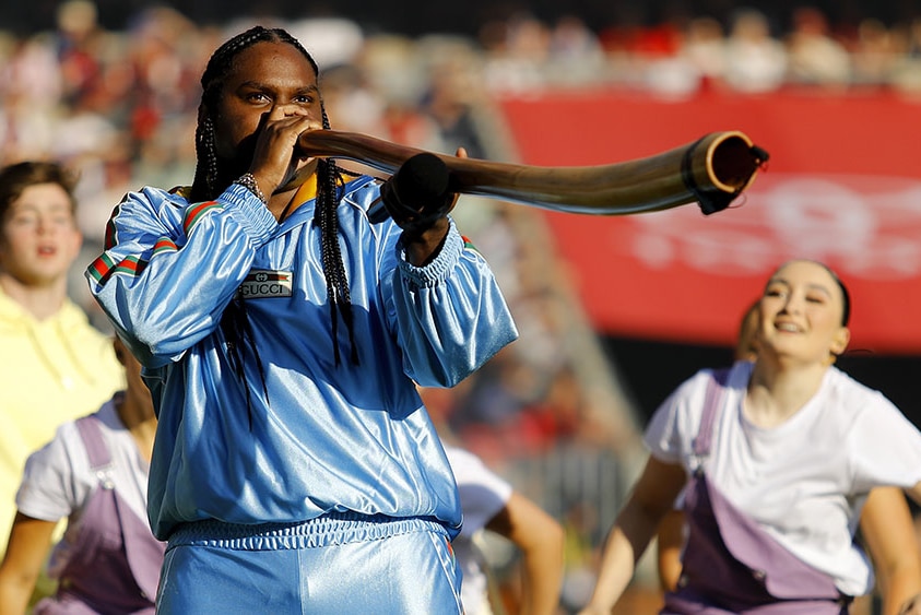 Baker Boy performing during the 2021 AFL Grand Final at Perth Stadium, 25 September 2021