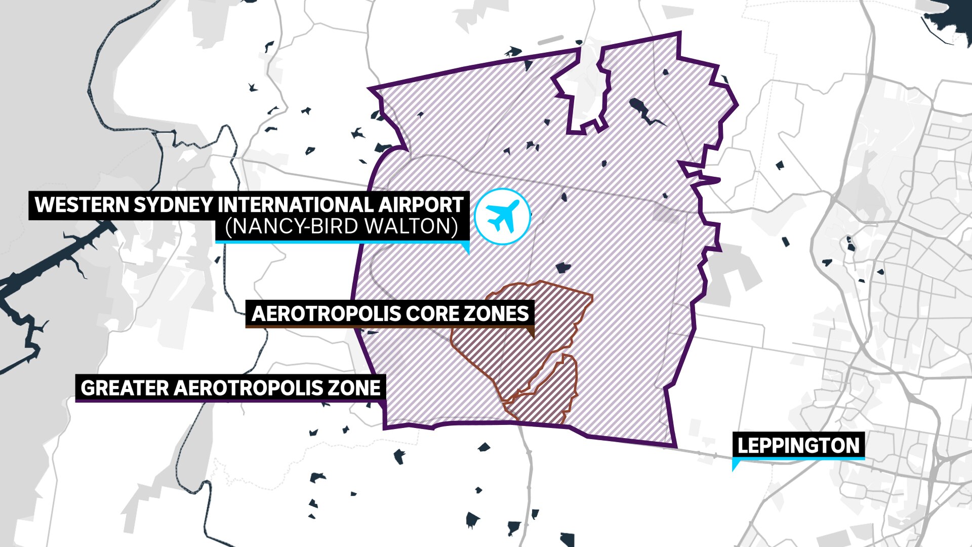 A graphic of the different zones in the aerotropolis precinct