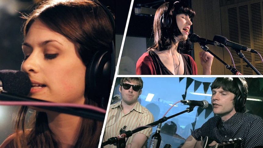 A collage of 2011 Like A Version performances from Gossling, Kimbra, and Kaiser Chiefs