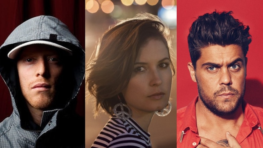 A composite image of Australian musicians Urthboy, Missy Higgins and Dan Sultan.