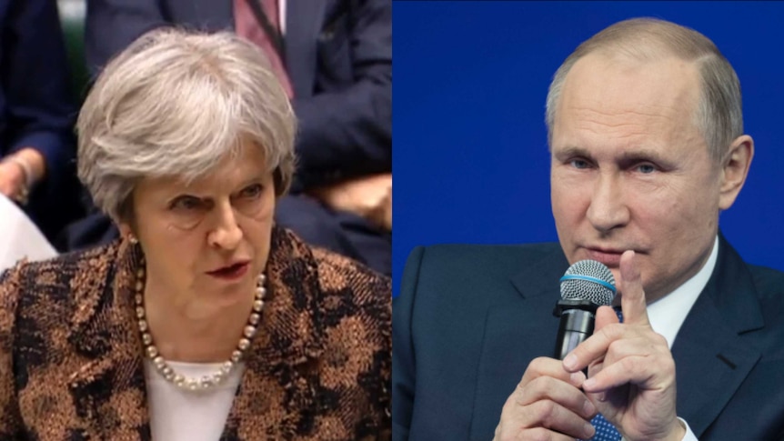 Theresa May is in a showdown with Russian leader Vladimir Putin (Photos: AP/PA)