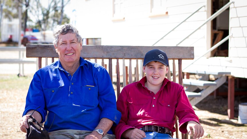 Lyle Walters and his 14 year old grandson Charlie at the Wallumbilla Men's shed.