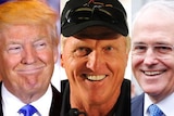 Donald Trump, Greg Norman and Malcolm Turnbull composite