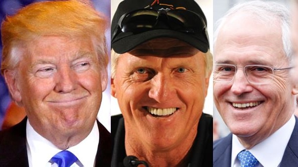 Donald Trump, Greg Norman and Malcolm Turnbull composite