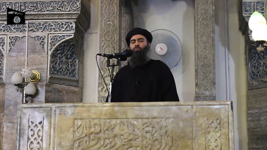 An image grab purportedly showing Abu Bakr al-Baghdadi, the leader of Islamic State (IS)