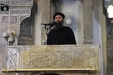 An image grab purportedly showing Abu Bakr al-Baghdadi, the leader of Islamic State (IS)