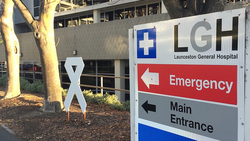 Launceston Hospital exterior signage.