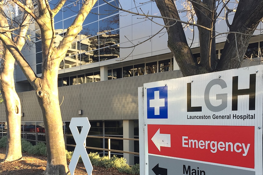 Launceston Hospital exterior signage.