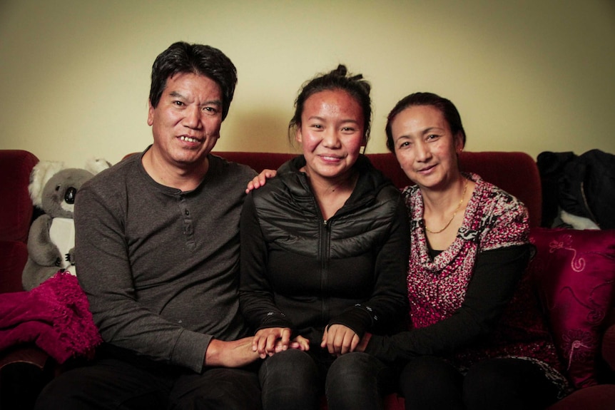 Sitting from left to right, Yeshi Sangpo, Yangki Sangpo, and Pema Tso.