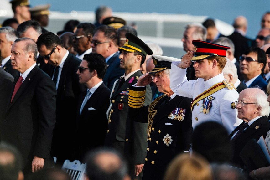 Prince Charles and Prince Harry attend a ceremony in Turkey