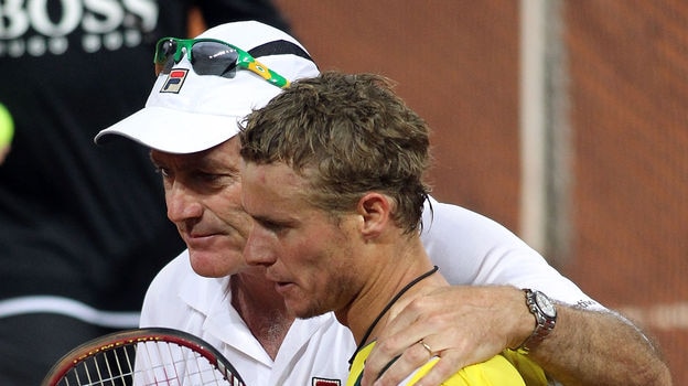 John Fitzgerald with Australian number one Lleyton Hewitt... Fizgerald says men's tennis is paying the price for its previous issues and in-fighting