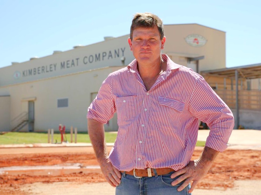 Kimberley pastoralist Jack Burton stands in front of an abattoir near Broome.