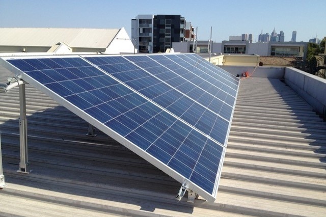 Solar panels on the roof of a Melbourne apartment building