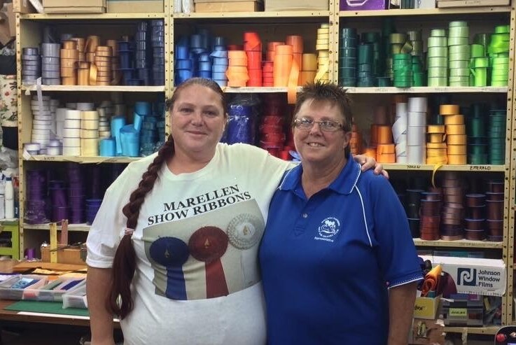 Jo-ellen Thorpe (right) and her daughter Tina Thorpe in their show ribbon shop.