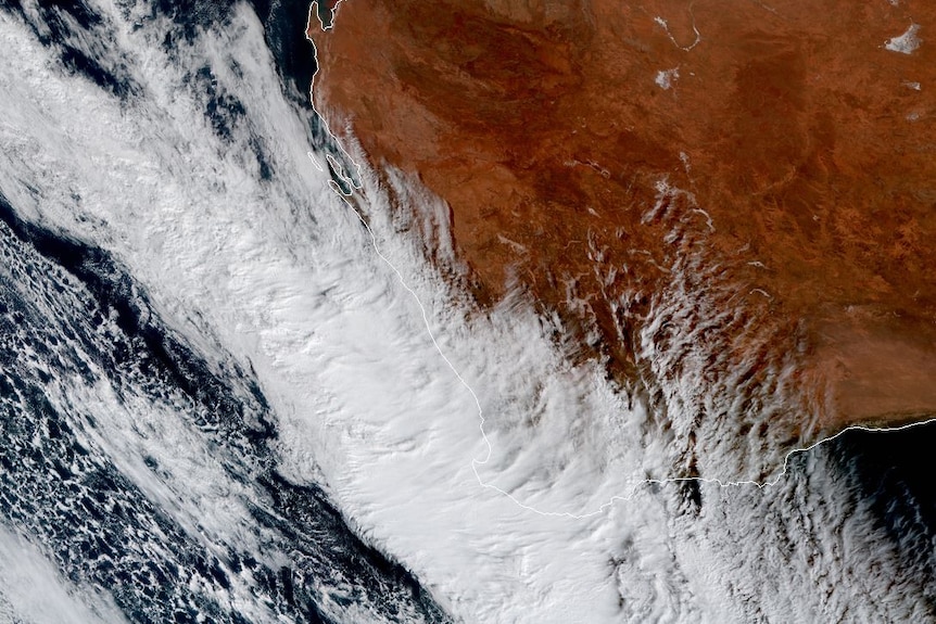A satellite image of a big band of cloud over Western Australia.