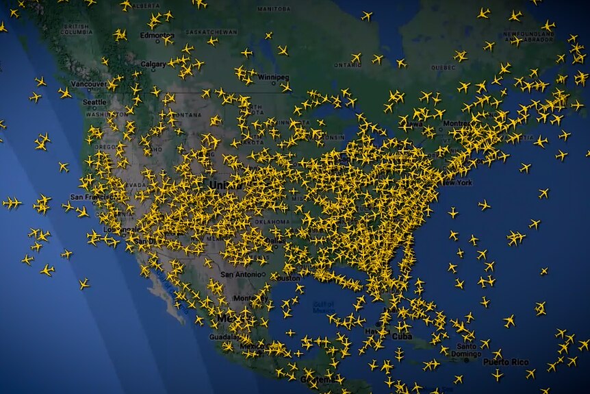 Un radar de vuelo abarrotado sobre los Estados Unidos.