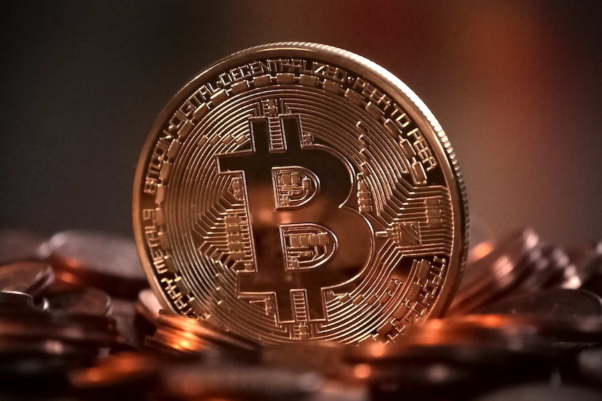 Close up view of a single Bitcoin token