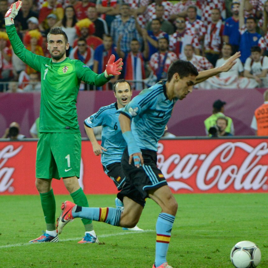 Spain's Jesus Navas scores the winner against Croatia.