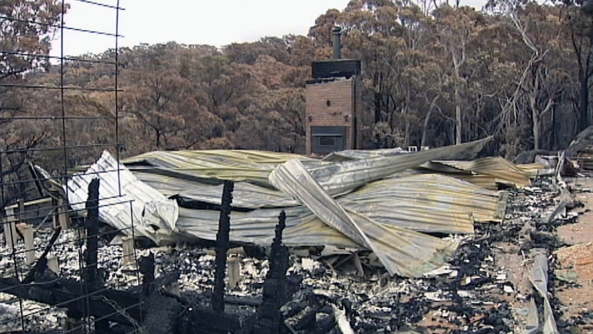 A home destroyed in the Lancefield bushfire