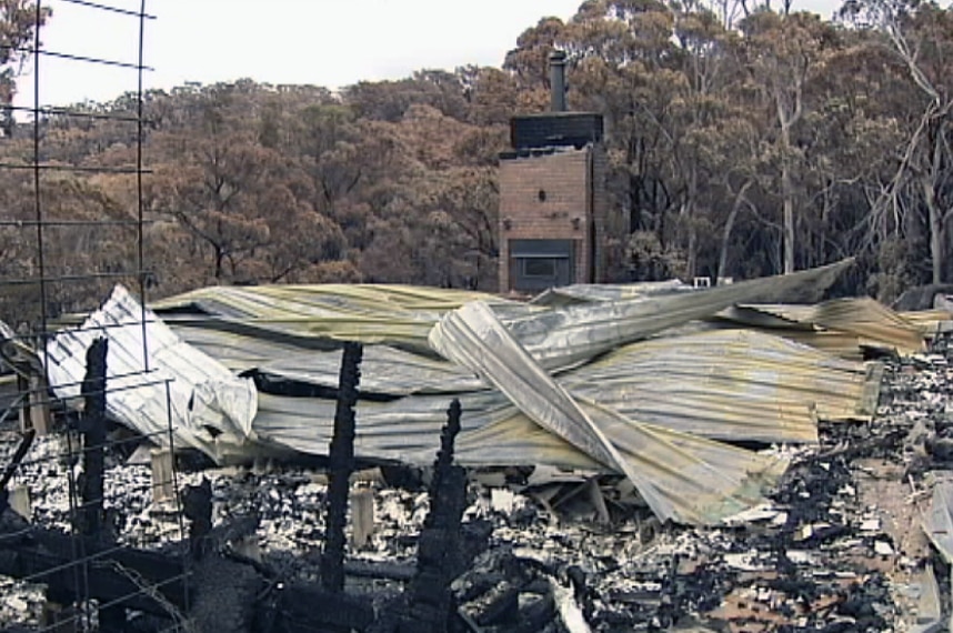 A home destroyed in the Lancefield bushfire