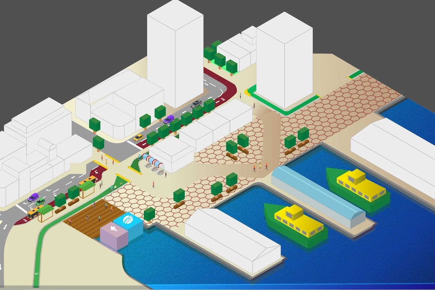 Hobart waterfront concept overview by Michael Haynes