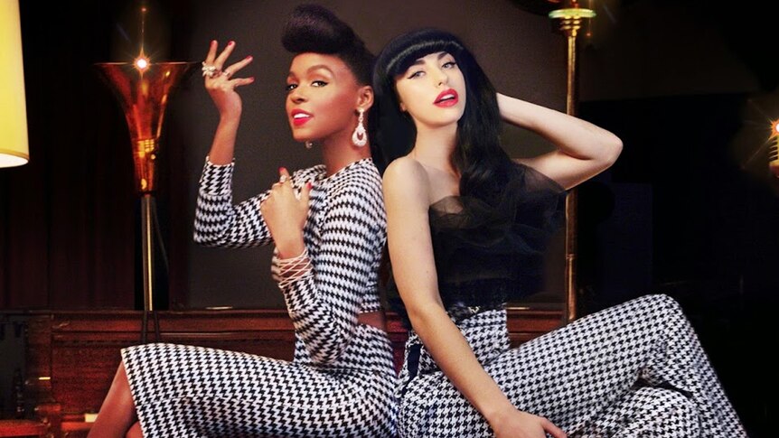 Janelle Monáe and Kimbra in a 2014 press shot promoting the Golden Electric Tour