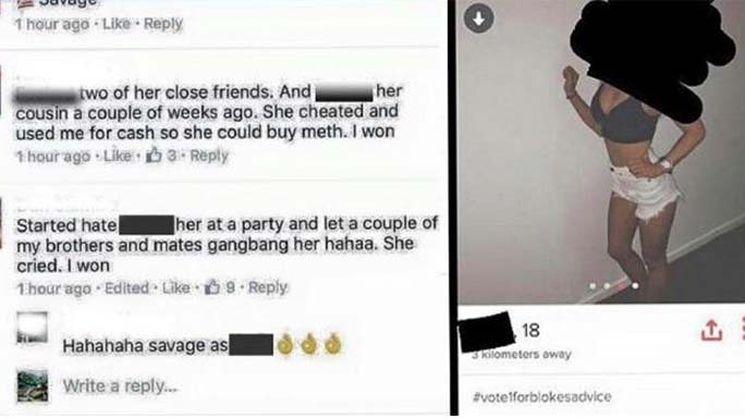 This post poked fun at an ex-partner who was said to have been "gang raped".