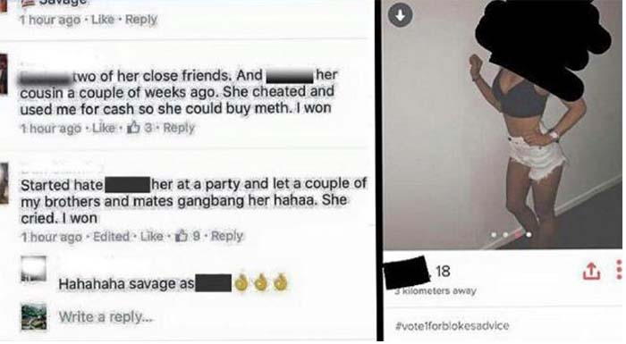 This post poked fun at an ex-partner who was said to have been "gang raped".