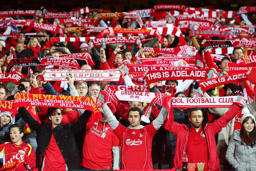 Electric atmosphere ... Liverpool fans show their support before kick-off at Adelaide Oval