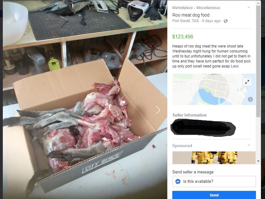 A box of Kangaroo legs being sold as meat