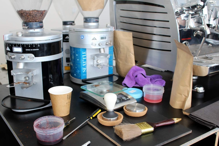 Tools used in the ONA Coffee barista training room.