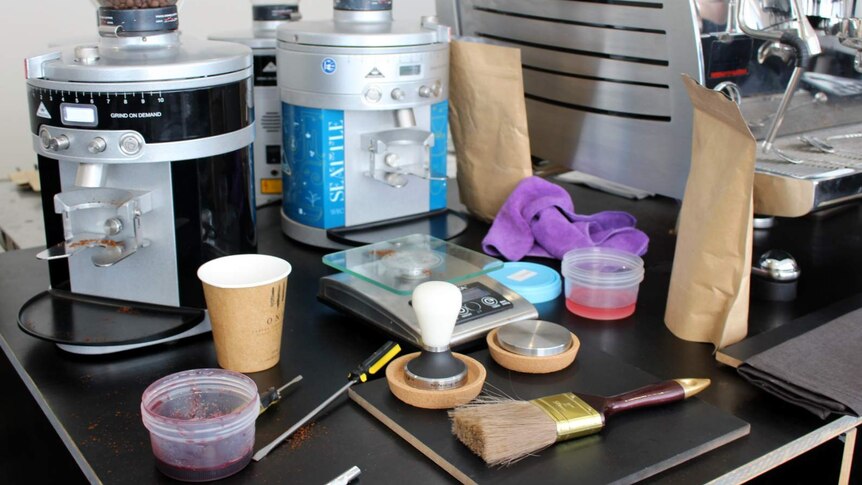 Tools used in the ONA Coffee barista training room.